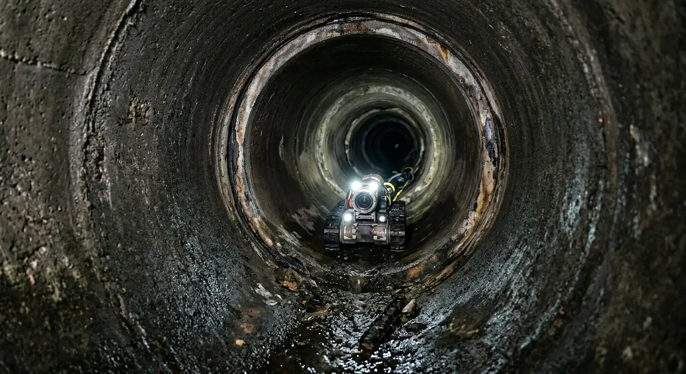 Robotic sewer camera inspecting pipe interior for Sewer Line Repair in Rushville