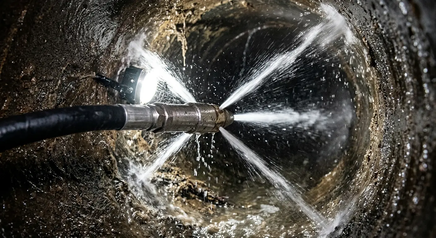 High-pressure hydro jetting nozzle cleaning sewer pipe for Trenchless Sewer Repair in Rushville